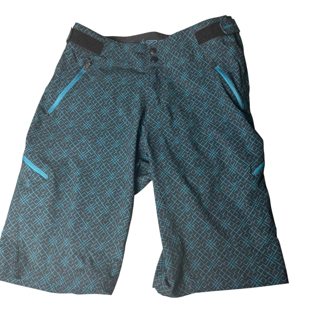 Zoic Navaeh Mountain Bike Shorts Black Teal Geometric Diamond Print Sz M Outdoor